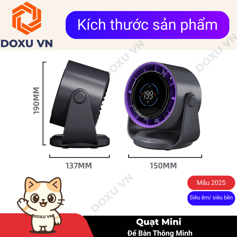 Quạt Để Bàn Mini Thông Minh Cao Cấp - Tua-bin mạnh mẽ - Pin trâu dùng cả ngày dài - JF106 - Image 2