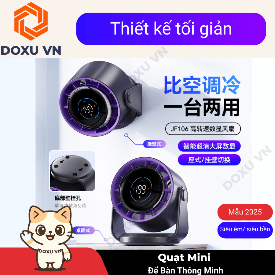 Quạt Để Bàn Mini Thông Minh Cao Cấp - Tua-bin mạnh mẽ - Pin trâu dùng cả ngày dài - JF106 - Image 3