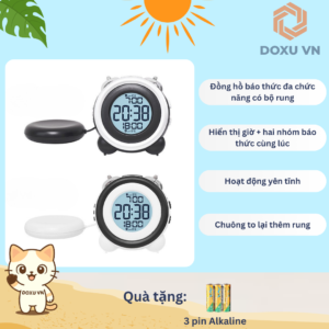 Đồng hồ báo thức cho người lười – 2 chuông lớn – đồng hồ để bàn có rung – đồng hồ điện tử – GH 1101
