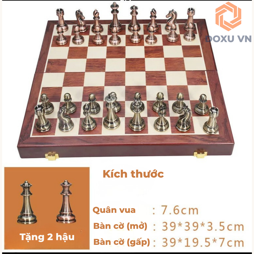 Cờ vua cao cấp, quân hợp kim, bàn gỗ, gấp nam châm hút mạnh mẽ,quà tặng sang trọng đẳng cấp