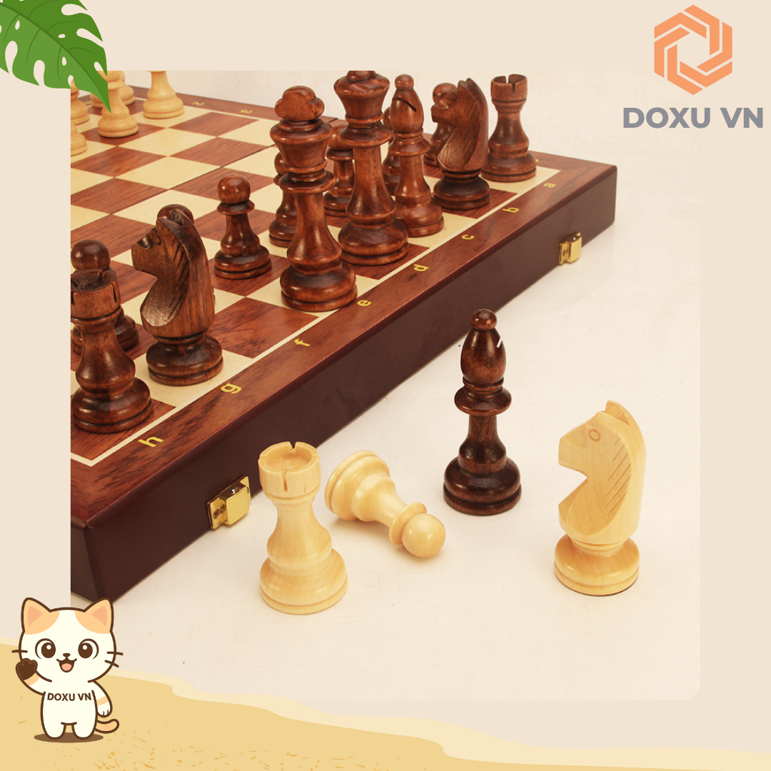 Bộ cờ vua gỗ đỏ cao cấp, gấp gọn sang trọng, quà tăng sinh nhật, các dịp đặc biệt (Không nam châm) - Image 7
