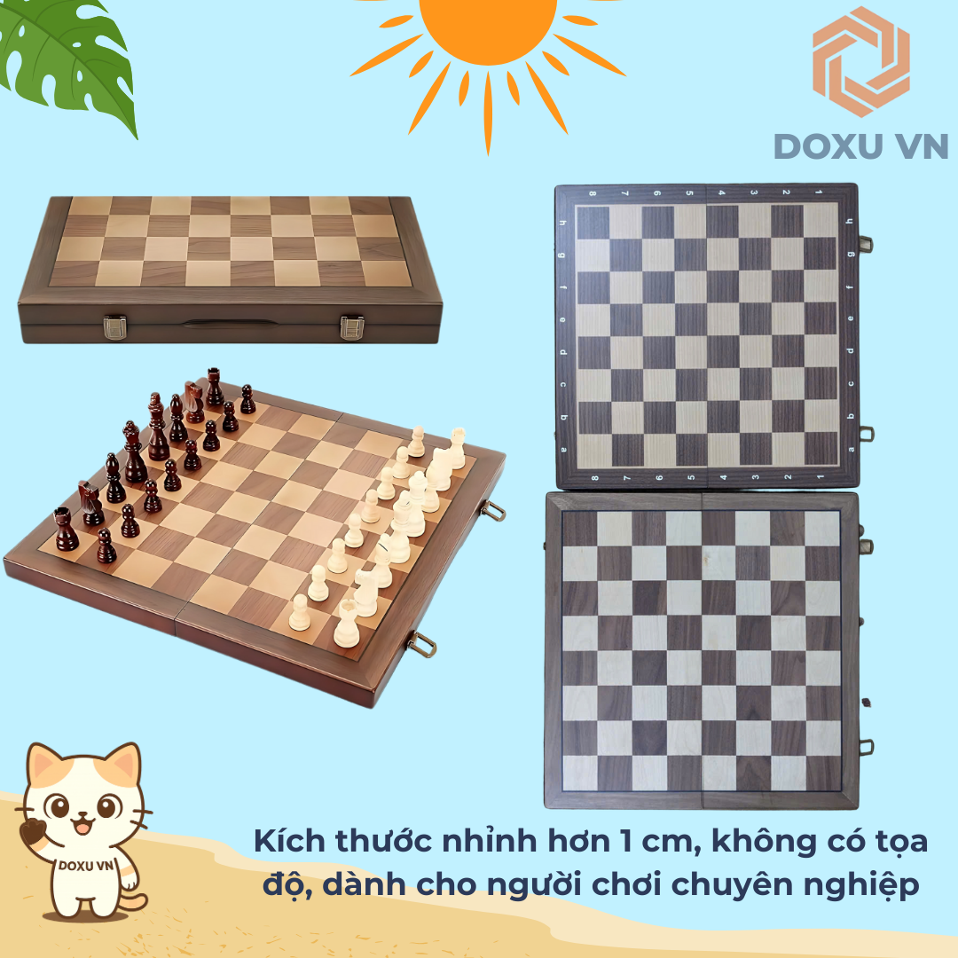 Bộ Cờ Vua Gỗ Óc Chó Nguyên Khối Cao Cấp 15 Inch – Tặng 2 Hậu – Có Nam Châm – Gấp Gọn Sang Trọng - Image 4