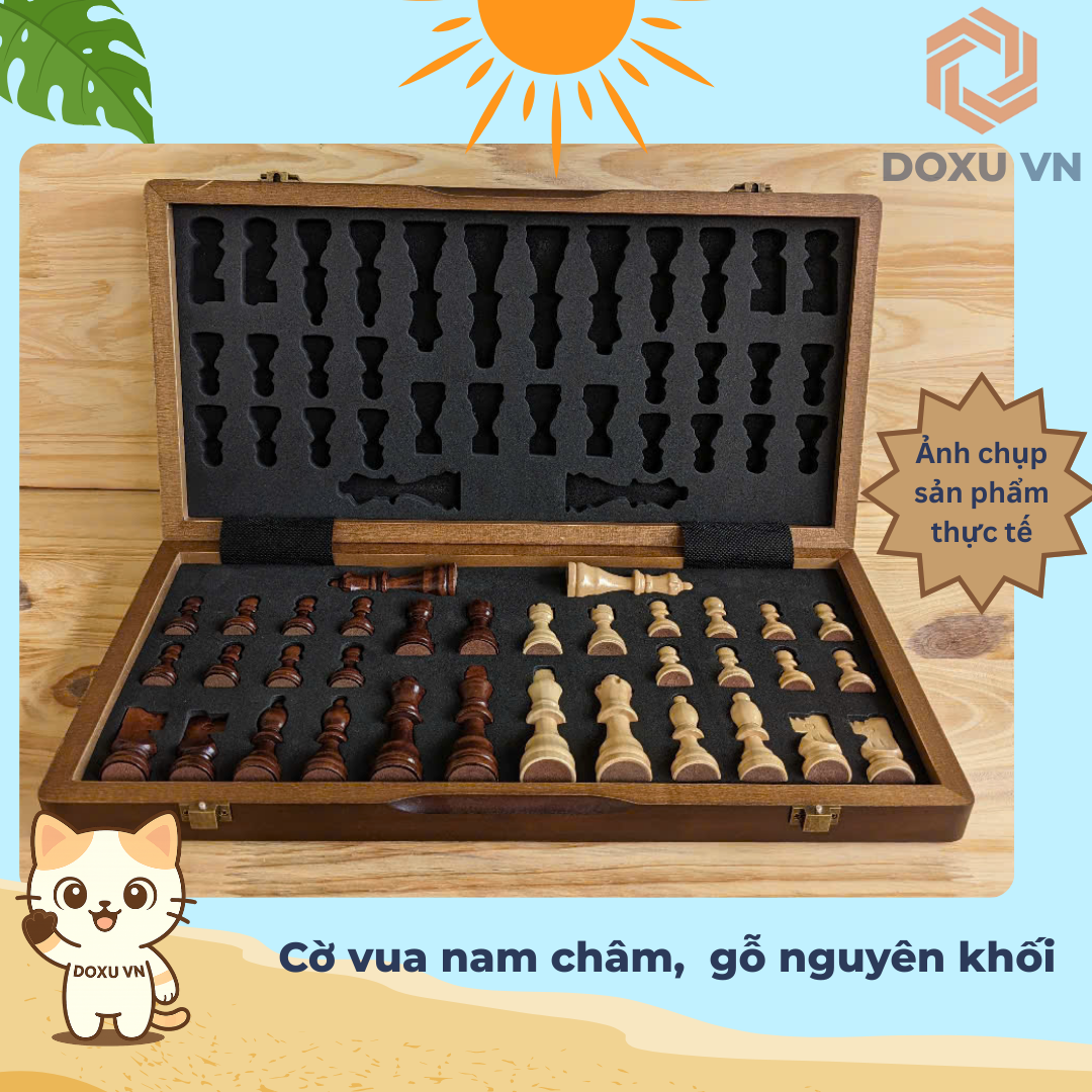 Bộ Cờ Vua Gỗ Óc Chó Nguyên Khối Cao Cấp 15 Inch – Tặng 2 Hậu – Có Nam Châm – Gấp Gọn Sang Trọng - Image 5