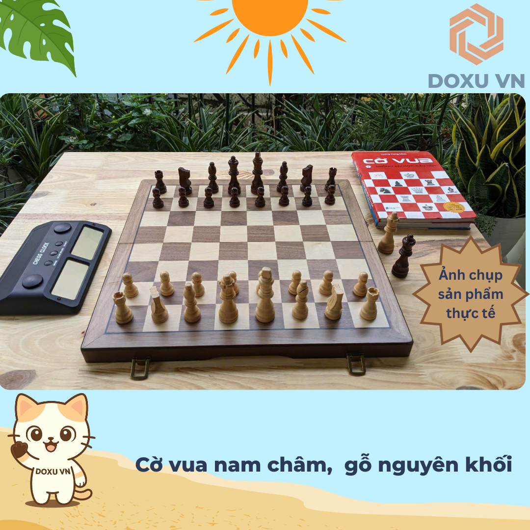 Bộ Cờ Vua Gỗ Óc Chó Nguyên Khối Cao Cấp 15 Inch – Tặng 2 Hậu – Có Nam Châm – Gấp Gọn Sang Trọng - Image 6