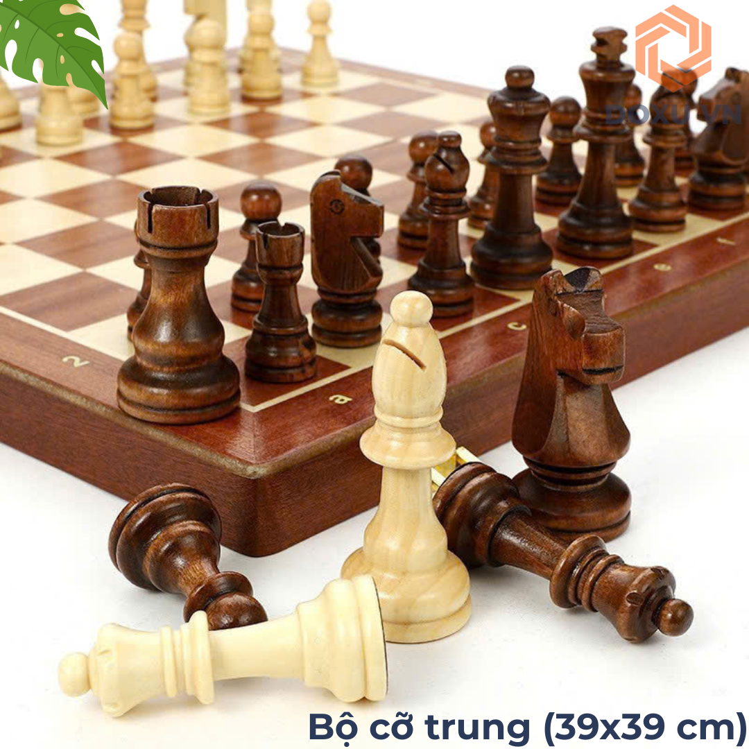 Bộ cờ vua gỗ đỏ cao cấp, gấp gọn sang trọng, quà tăng sinh nhật, các dịp đặc biệt (Không nam châm)