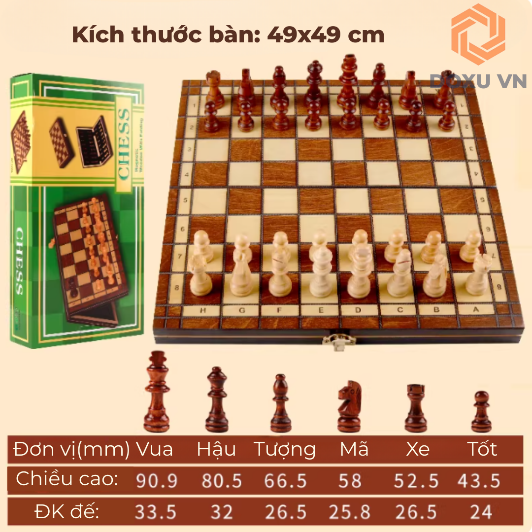 CỜ VUA GỖ GẬP NAM CHÂM CAO CẤP – SIZE LỚN 49×49 CM phù hợp cho chơi tại nhà và thi đấu, quà tặng sinh nhật