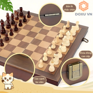 Bộ Cờ Vua Gỗ Óc Chó Nguyên Khối Cao Cấp 15 Inch – Tặng 2 Hậu – Có Nam Châm – Gấp Gọn Sang Trọng